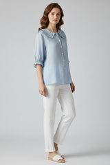Marellie - Womens Casual Shirt Ruffled Collar Button Front