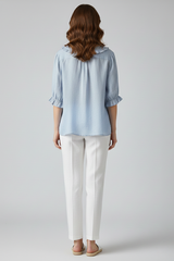 Marellie - Womens Casual Shirt Ruffled Collar Button Front