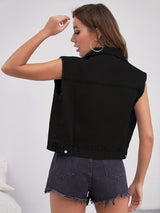 Orlenna - Womens Sleeveless Denim Jacket With Flap Pockets