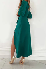 Women's dress with a V-neckline Midi - Slit