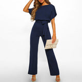 Gisela – Womens Short Sleeve Belted Casual Jumpsuit