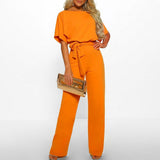 Gisela – Womens Short Sleeve Belted Casual Jumpsuit
