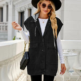 Kyverra - Womens Hooded Denim Waistcoat With Distressed Look