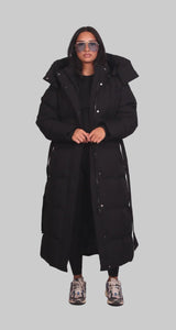Selvine – Long Belted Puffer Coat for Women