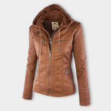 Ardena - Womens Weatherproof Faux Leather Jacket With Hood