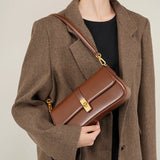 Cendian - Leather Baguette Shoulder Bag Gold Turn Lock Clasp