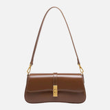 Cendian - Leather Baguette Shoulder Bag Gold Turn Lock Clasp