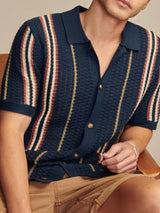 Amaro – Vertical Striped Button Polo Shirt