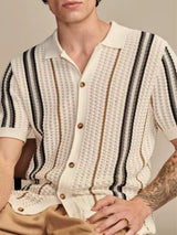 Amaro – Vertical Striped Button Polo Shirt
