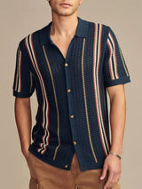 Amaro – Vertical Striped Button Polo Shirt