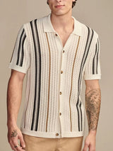 Amaro – Vertical Striped Button Polo Shirt