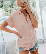 Willa – Short Sleeve Collared Pocket Blouse Women