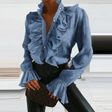 Solena - Ruffle Long Sleeve Womens Blouse