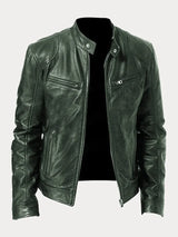 Premium Men's Leather Jacket with Insulating Lining and Adjustable Cuffs