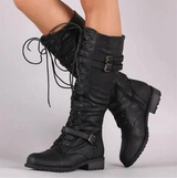 Valerra - Womens Retro Lace Up Buckle Boots