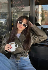 Rovienna - Modern Cropped Biker Jacket