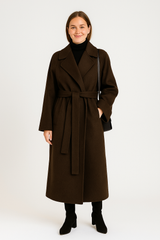 Virellia – Women’s Long Wool-Blend Coat with Waist Belt