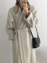 Virellia – Women’s Long Wool-Blend Coat with Waist Belt