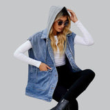 Kyverra - Womens Hooded Denim Waistcoat With Distressed Look