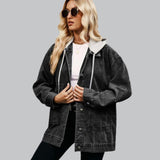 Kyverra - Womens Hooded Denim Waistcoat With Distressed Look