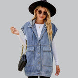 Kyverra - Womens Hooded Denim Waistcoat With Distressed Look