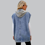 Kyverra - Womens Hooded Denim Waistcoat With Distressed Look
