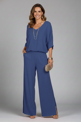 Viviane - Womens Chiffon Two Piece Wide Leg Set