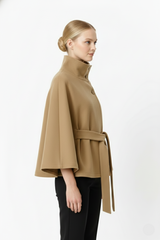Valoria - Womens Wool Coat With High Collar And Belt