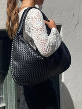 Lorna - Woven Leather Crescent Hobo Shoulder Bag