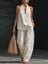 Zoeva – Sleeveless Set With Wide Leg Trousers