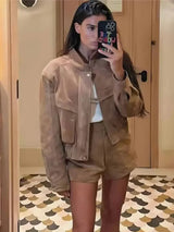 Janine - Womens Oversized Short Jacket With Zip Pockets