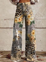 Virexa - Womens Wide Leg Trousers With Vintage Print