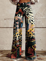 Virexa - Womens Wide Leg Trousers With Vintage Print