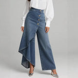 Denia - Wide Leg Denim Look Trousers