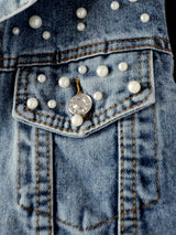 Avelisse - Womens Pearl Embellished Denim Jacket