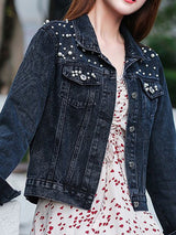 Avelisse - Womens Pearl Embellished Denim Jacket