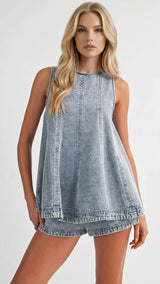 Josie Sleeveless Denim Top and Shorts Set