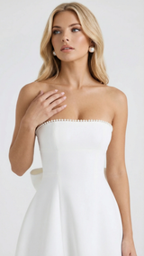 Sienna Pearl Bow Mini Dress - White