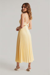 Audrine – Pleated Cutout Waist Midi Wedding Guest Dress
