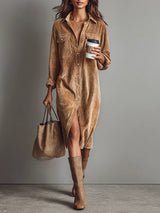 Avira – Women's Button Front Long Sleeve Midi Dress