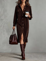 Avira – Women's Button Front Long Sleeve Midi Dress