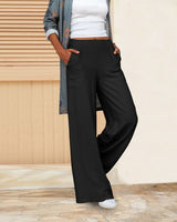 Alisha - Womens Soft Wide Leg Trousers With Elastic Waist