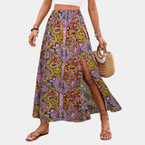 Melvara - Bohemian Print Maxi Skirt with Elegant Slit