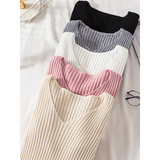 Ariel – Maglione da donna aderente a coste con scollo a V