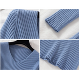 Ariel – Maglione da donna aderente a coste con scollo a V
