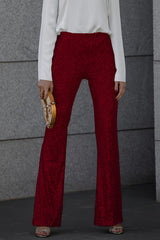 Valerisse - Womens High Waist Sequin Flared Trousers