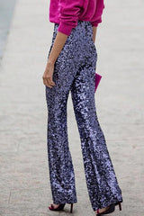 Valerisse - Womens High Waist Sequin Flared Trousers