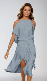 Clarissan - Halter Midi Evening Dress