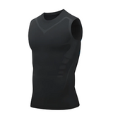 Canotta sportiva nera senza maniche, design aderente, ideale per allenamento e fitness. Tessuto traspirante, perfetta per palestra e attività fisica.