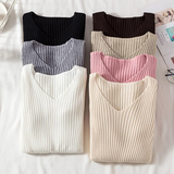Ariel – Maglione da donna aderente a coste con scollo a V